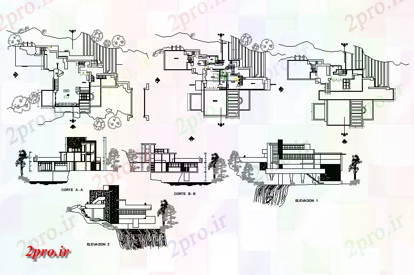 دانلود نقشه خانه مسکونی ، ویلاطراحی معماری خانه مدرن و جزئیات در های اتوکد 18 در 24 متر (کد56670)