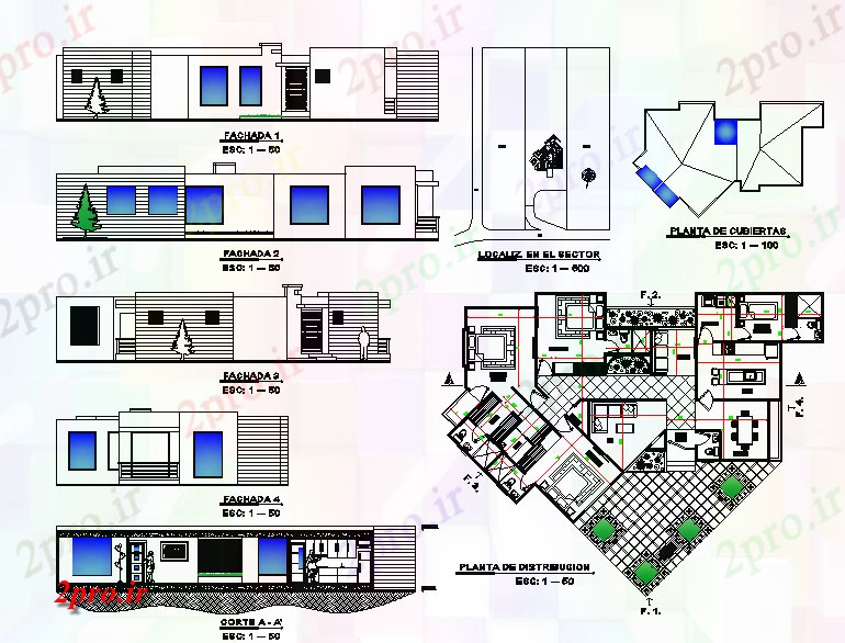 دانلود نقشه خانه های کوچک ، نگهبانی ، سازمانی - تنها خانه دان طراحی 11 در 19 متر (کد56672)