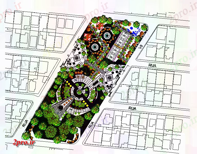 دانلود نقشه باغ شهری پارک دراز کردن طراحی (کد56688)