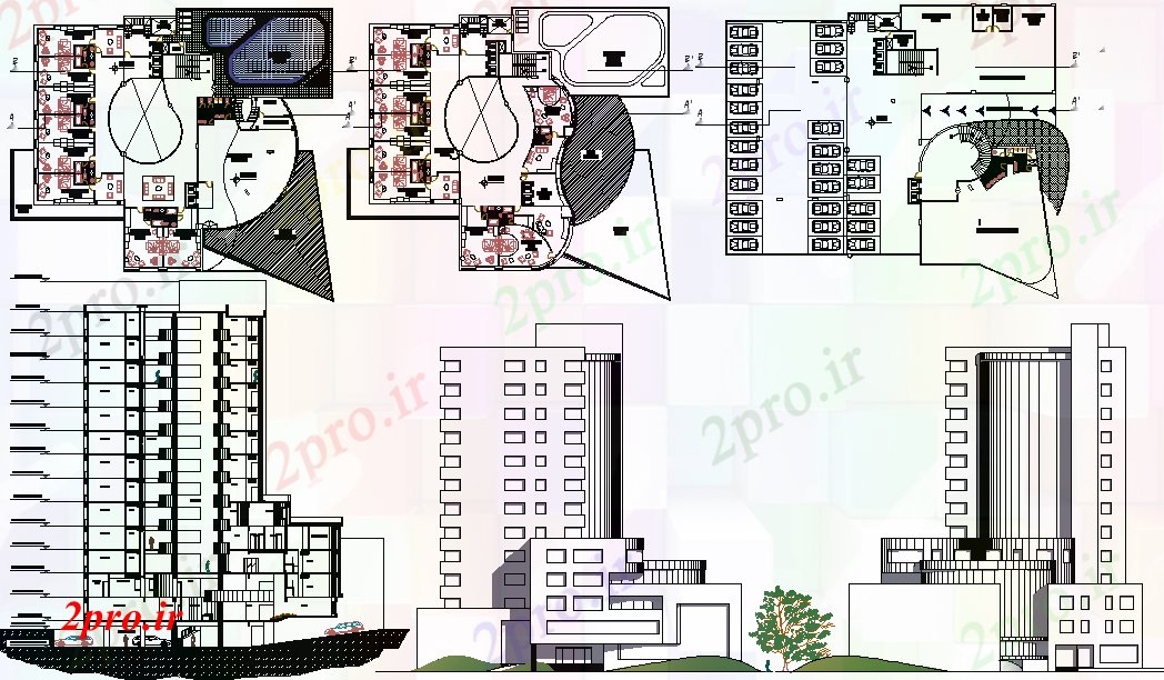 دانلود نقشه هتل - رستوران - اقامتگاه ستاره هتل بخش نما 32 در 45 متر (کد56693)