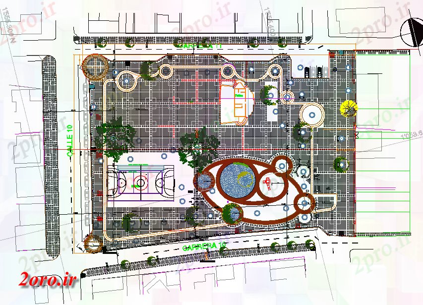 دانلود نقشه ورزشگاه ، سالن ورزش ، باشگاه مرکز ورزشی دراز کردن طراحی 72 در 104 متر (کد56740)