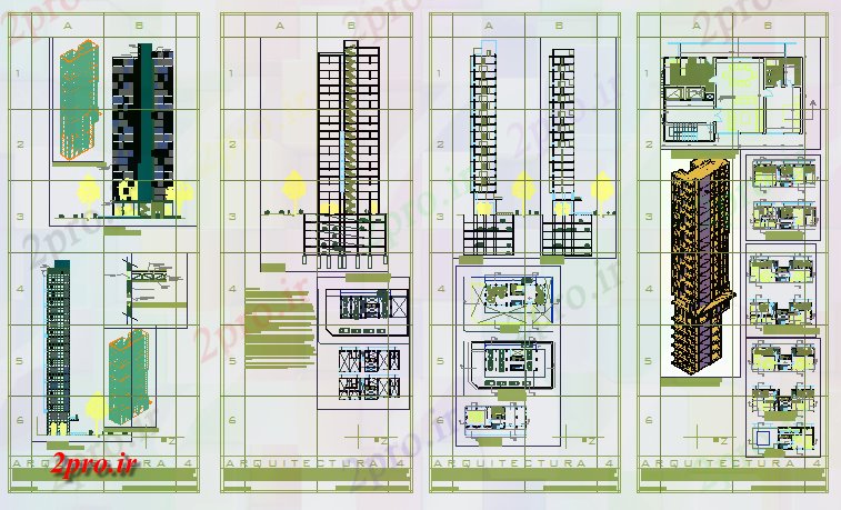 دانلود نقشه ساختمان مرتفعبلند مسکن طراحی 10 در 25 متر (کد56769)