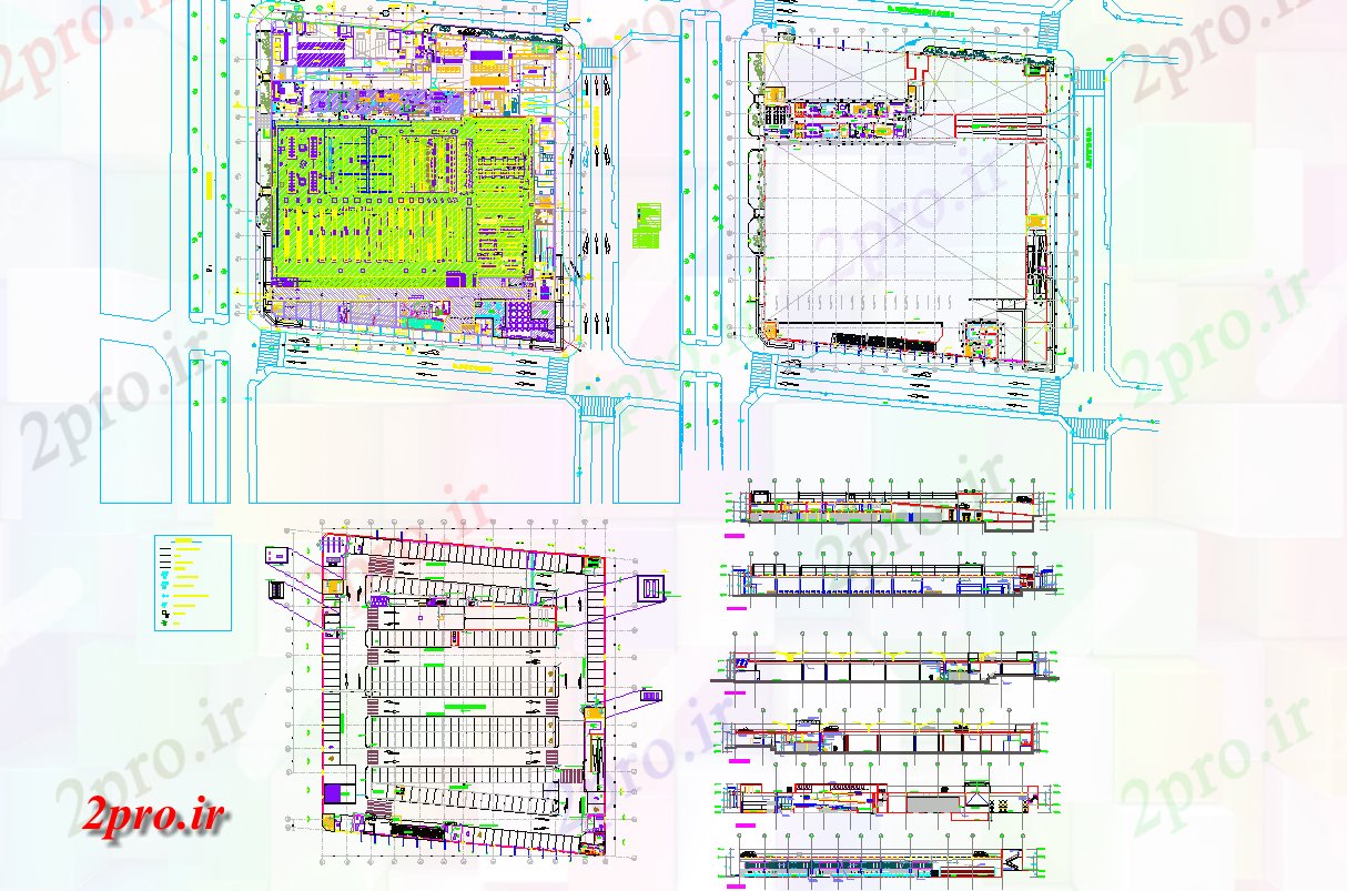 دانلود نقشه هایپر مارکت - مرکز خرید - فروشگاه خرید های مرکز طراحی معماری 90 در 95 متر (کد56791)