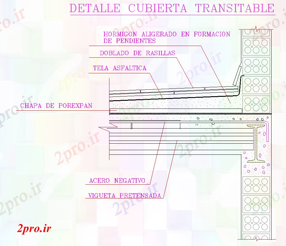 دانلود نقشه پلان مقطعی جزئیات Transitable پوشش (کد56858)