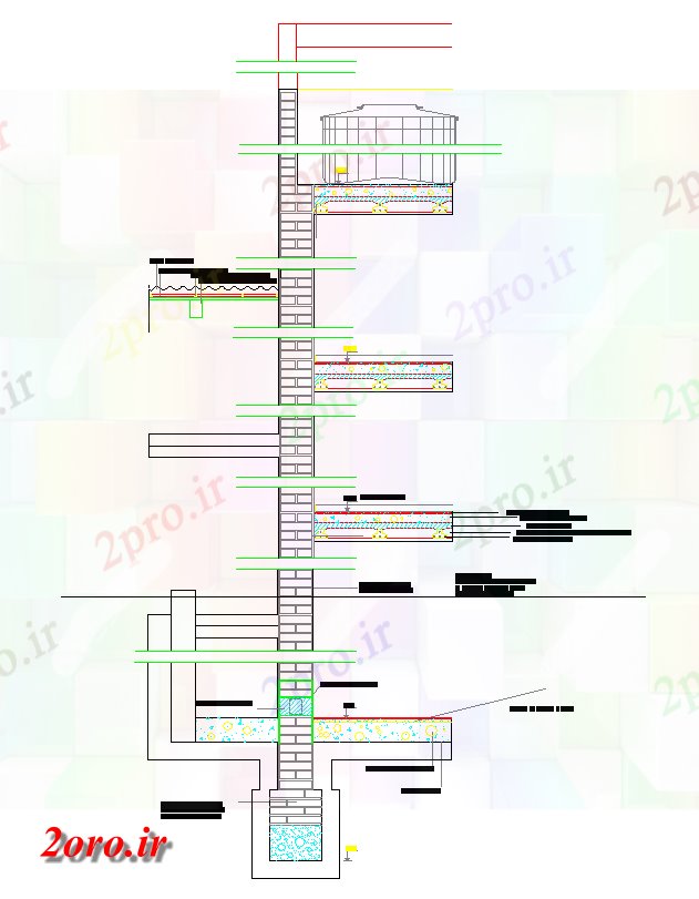 دانلود نقشه پلان مقطعی جزئیات دیوار کف سقف ساختمان بخش (کد56859)