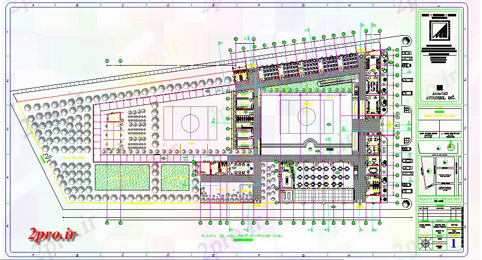 دانلود نقشه دانشگاه ، آموزشکده ، مدرسه ، هنرستان ، خوابگاه - مدرسه جزئیات کامل پروژه 67 در 132 متر (کد56866)