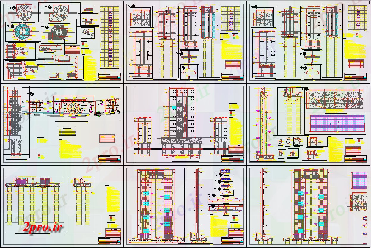 دانلود نقشه جزئیات ساختار RCC مارپیچی جزئیات پله در  های اتوکد  (کد56875)