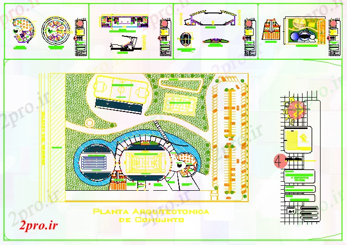 دانلود نقشه هتل - رستوران - اقامتگاه معماری بر اساس طراحی مرکز ورزشی 21 در 21 متر (کد56891)