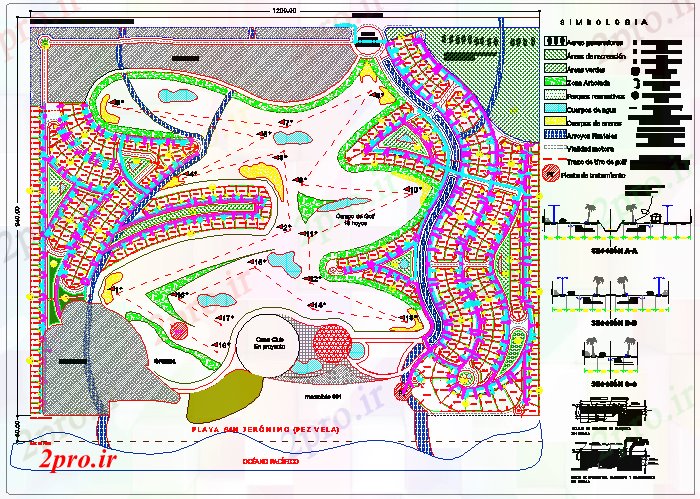 دانلود نقشه ورزشگاه ، سالن ورزش ، باشگاه زمین گلف با طراحی ویلا 91 در 120 متر (کد56897)