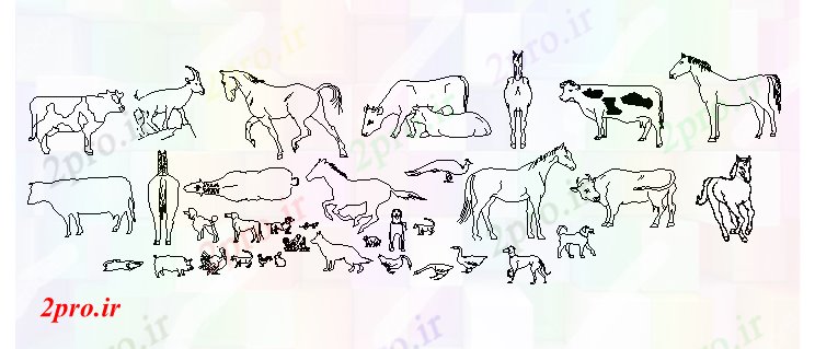 دانلود نقشه بلوک حیوانات بلوک از حیوانات طراحی (کد56912)