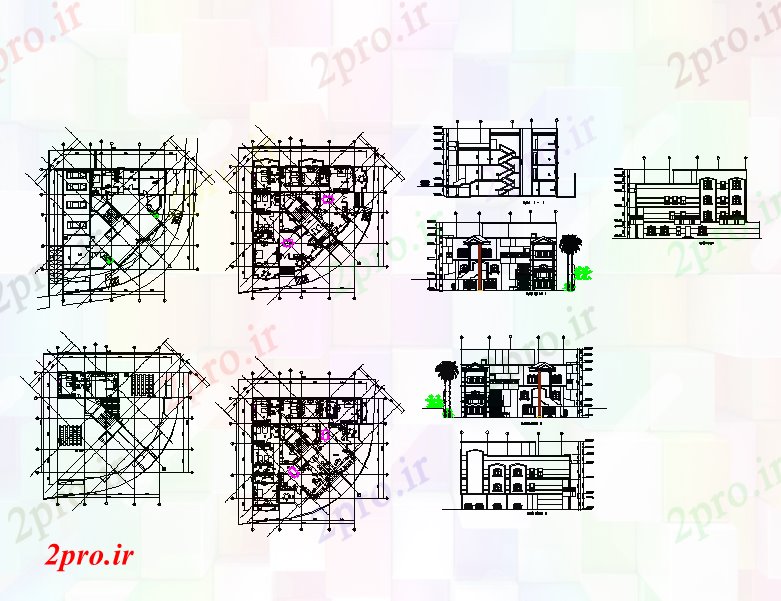 دانلود نقشه خانه های کوچک ، نگهبانی ، سازمانی - طراحی خانه های ویلایی معماری 22 در 22 متر (کد56934)