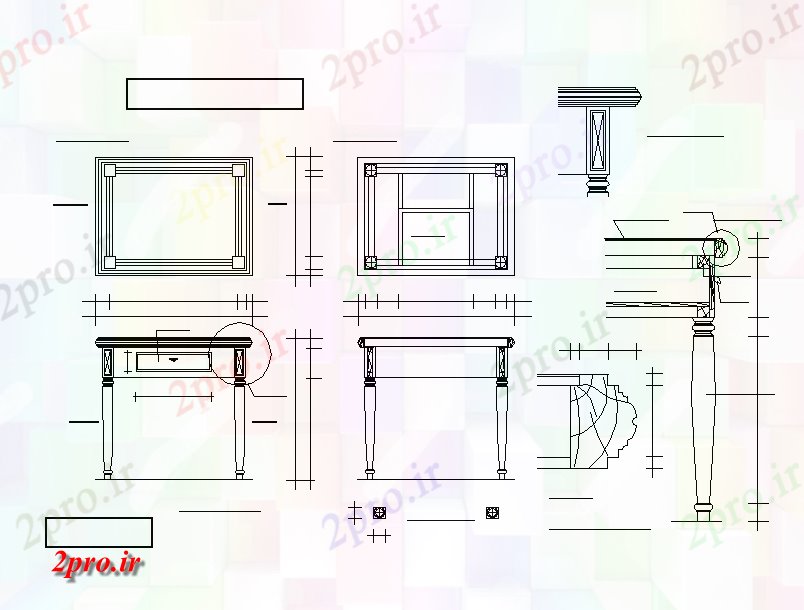 دانلود نقشه بلوک مبلمان جداول از چوب جزئیات (کد56957)