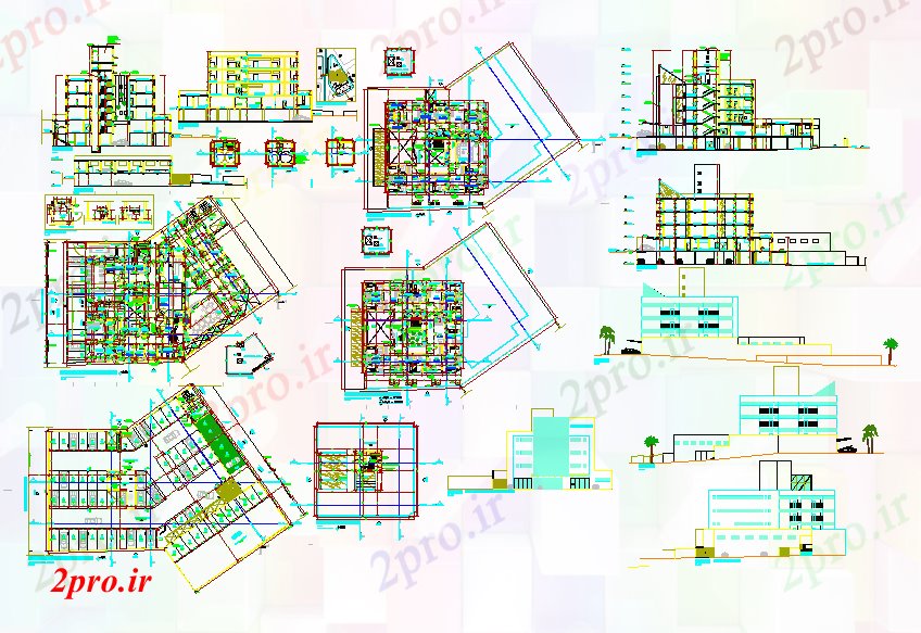 دانلود نقشه هایپر مارکت - مرکز خرید - فروشگاه طرحی های پیچیده طراحی معماری تجاری 31 در 63 متر (کد57030)