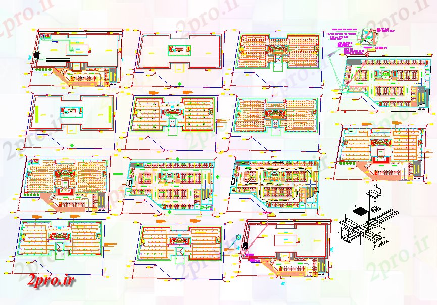 دانلود نقشه ساختمان دولتی ، سازمانی جزئیات ساختمان اداری در 53 در 92 متر (کد57040)