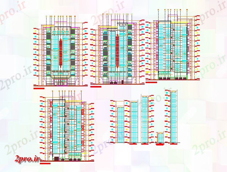 دانلود نقشه ساختمان مرتفعبلند ساختمان جزئیات نما (کد57042)