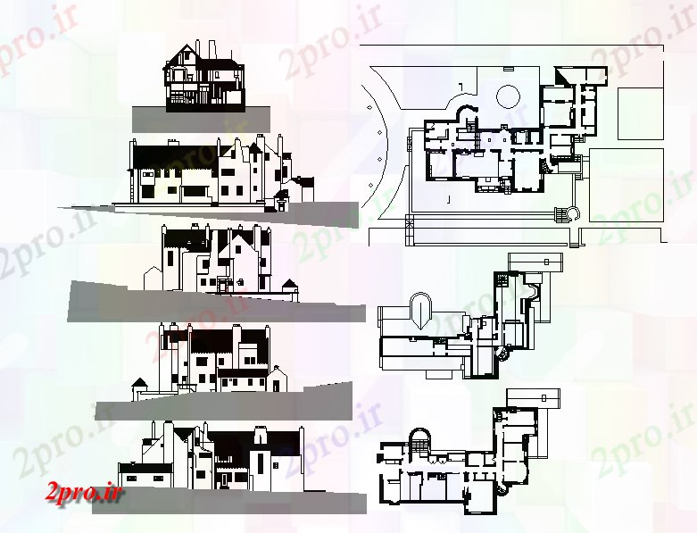 دانلود نقشه مسکونی ، ویلایی ، آپارتمان انواع خانه ها در مناطق پر از تپه 22 در 30 متر (کد57093)