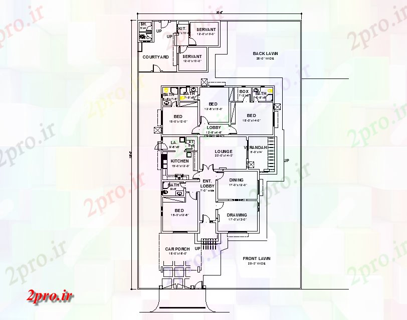 دانلود نقشه مسکونی ، ویلایی ، آپارتمان نوع خانه مدرن دراز کردن طراحی 17 در 26 متر (کد57097)