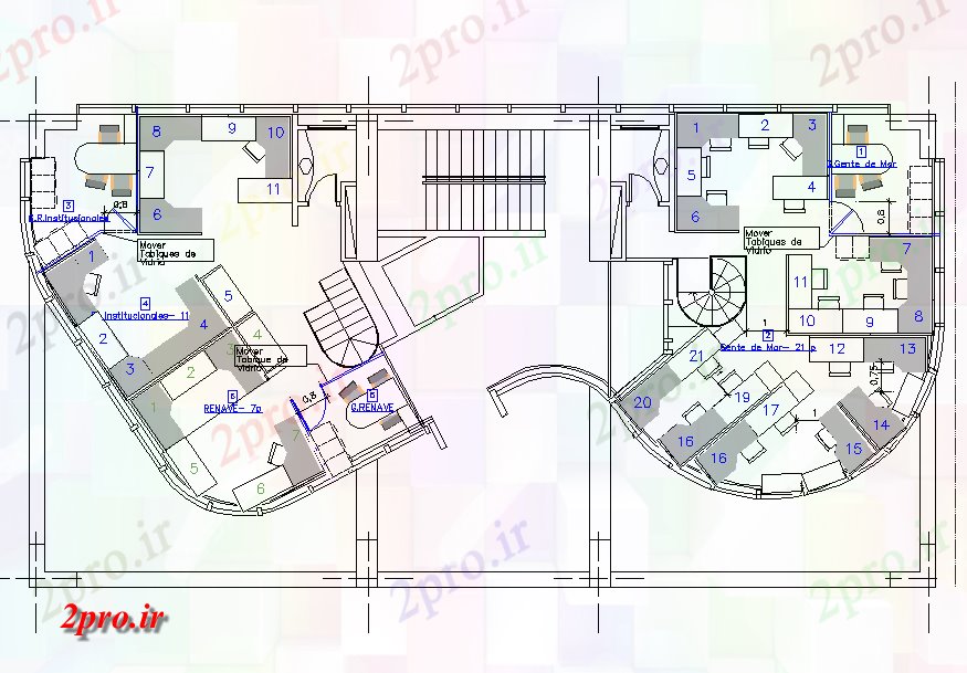 دانلود نقشه ساختمان اداری - تجاری - صنعتی مفاهیم طراحی دفتر داخلی 9 در 22 متر (کد57161)