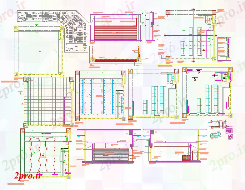 دانلود نقشه هایپر مارکت - مرکز خرید - فروشگاه جزئیات طرحی مجتمع تجاری طراحی معماری 11 در 11 متر (کد57165)