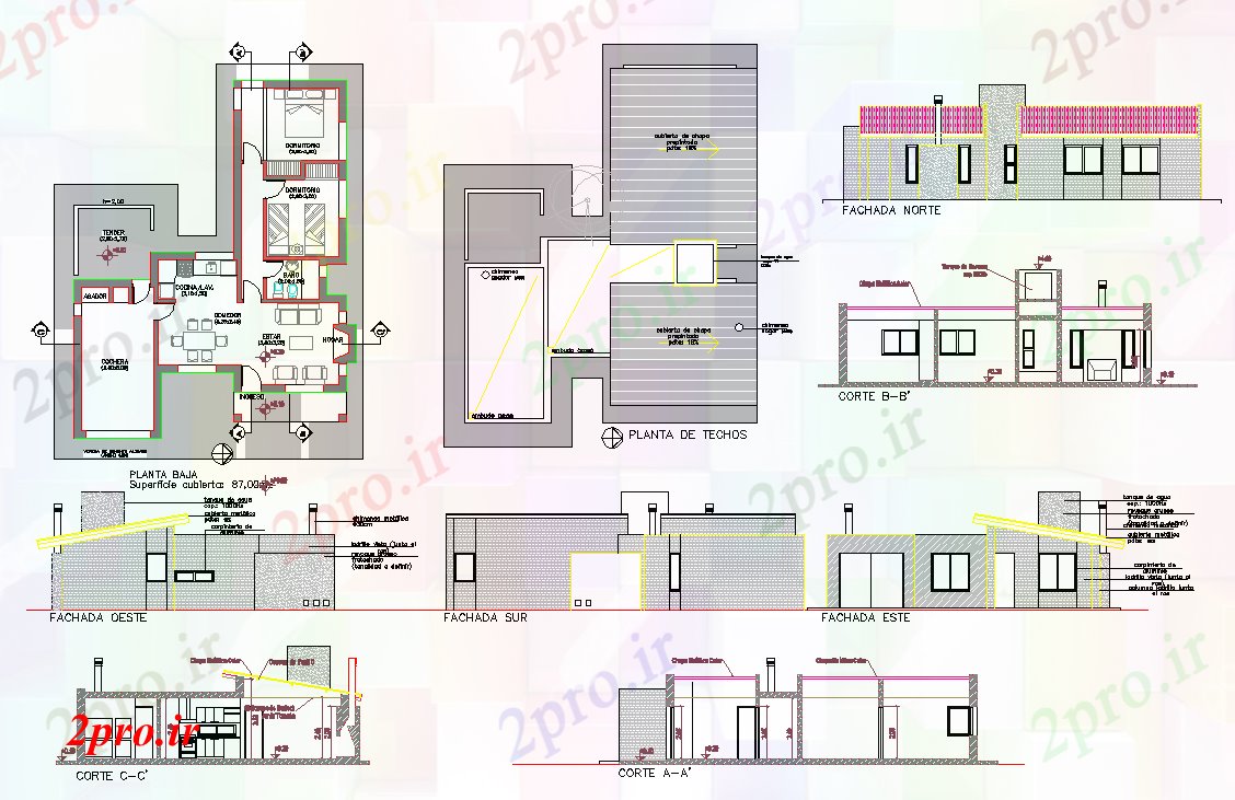 دانلود نقشه مسکونی ، ویلایی ، آپارتمان خانه طراحی ساده 11 در 13 متر (کد57180)