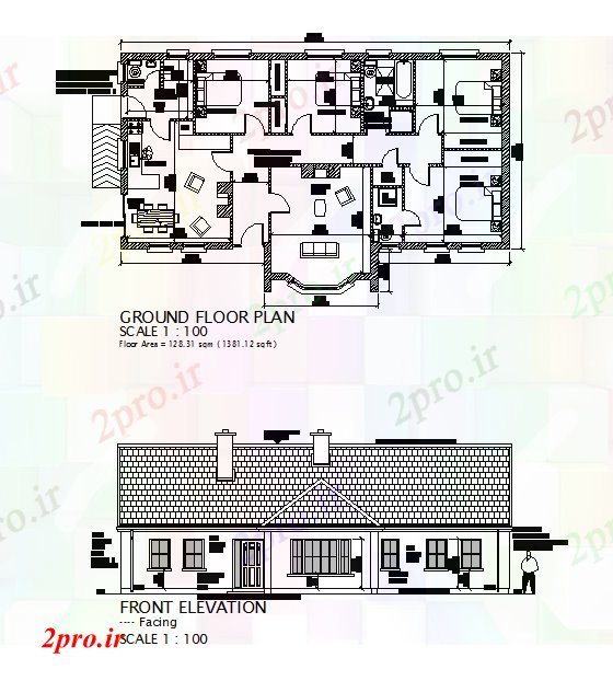 دانلود نقشه مسکونی ، ویلایی ، آپارتمان خانه جزئیات نما 8 در 16 متر (کد57192)