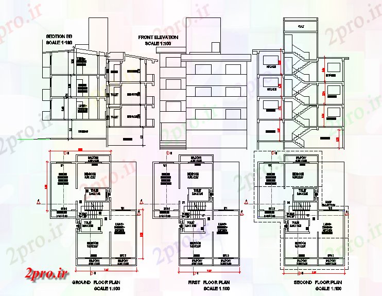 دانلود نقشه مسکونی  ، ویلایی ، آپارتمان  طراحی کف های مسکونی و جزئیات نما (کد57199)