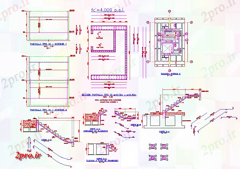دانلود نقشه  جزئیات آسانسور و   ساختار پله و  زاویه های فلزی (کد57200)