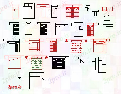 دانلود نقشه بلوک مبلمان چندین تخت بلوک دو بعدی  طراحی (کد57229)