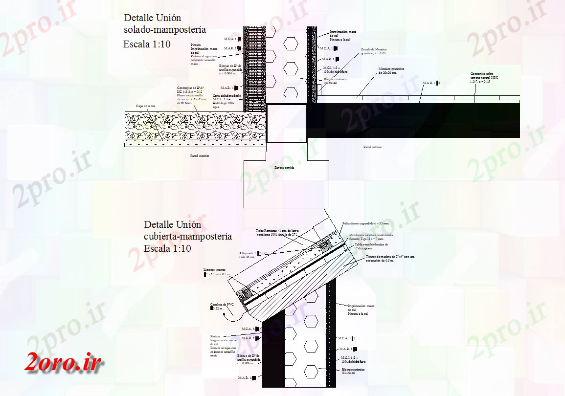 دانلود نقشه جزئیات معماری  های  از جای پای و جزئیات پوشش دیوار (کد57268)