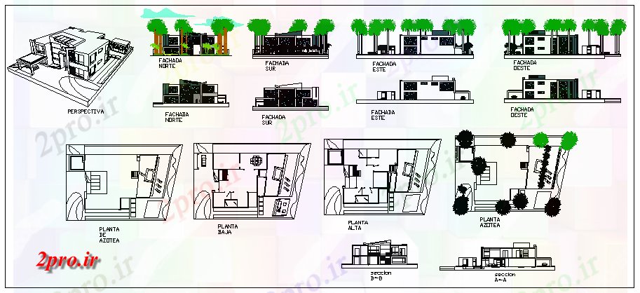 دانلود نقشه مسکونی ، ویلایی ، آپارتمان لوکس خانه مدرن طراحی 22 در 28 متر (کد57282)