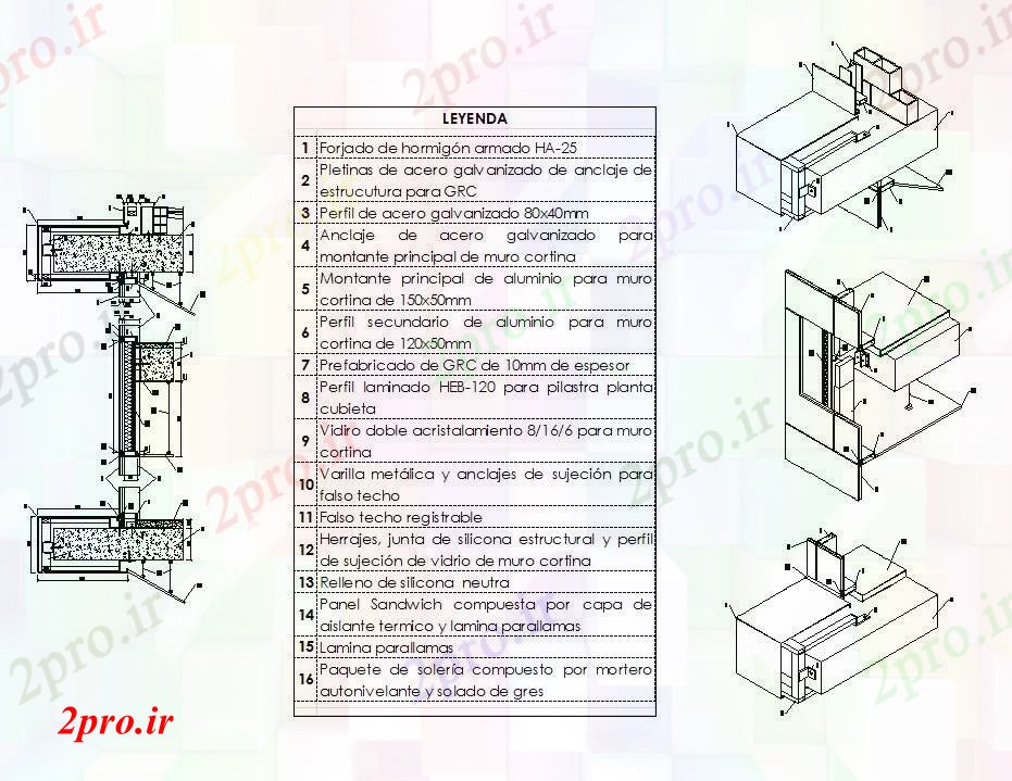 دانلود نقشه جزئیات ساختار دیوار پرده جزئیات  ، و جزئیات در  های اتوکد  (کد57297)