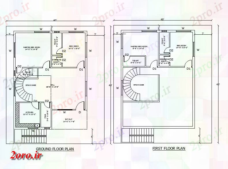 دانلود نقشه مسکونی ، ویلایی ، آپارتمان طراحی معماری برای طرحی های طبقه خانه 8 در 12 متر (کد57301)