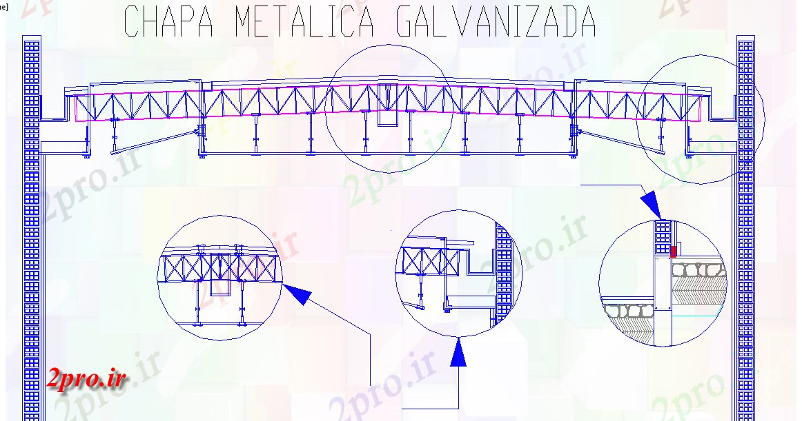 دانلود نقشه پلان مقطعی فلز گالوانیزه جزئیات بام ورق (کد57387)