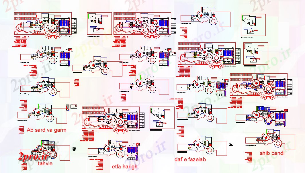 دانلود نقشه هتل - رستوران - اقامتگاه هتل مدرن دراز کردن جزئیات 31 در 100 متر (کد57449)