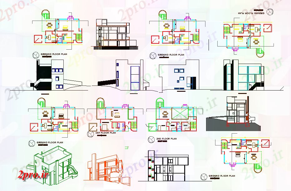 دانلود نقشه مسکونی ، ویلایی ، آپارتمان پروژه خانه مسکونی 9 در 15 متر (کد57471)