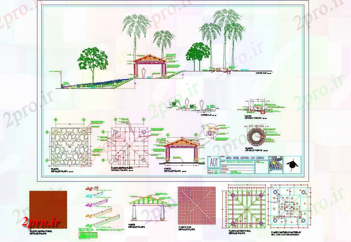 دانلود نقشه جزئیات معماری Palapa گرمسیری مکزیک چوب جزئیات کابین سقف (کد57476)