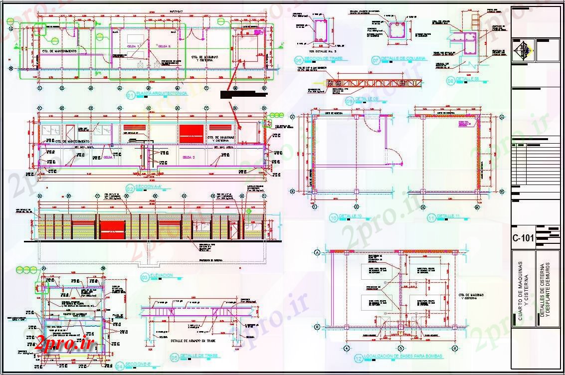 دانلود نقشه جزئیات معماری جزئیات تانک و deconstructions دیوار (کد57483)