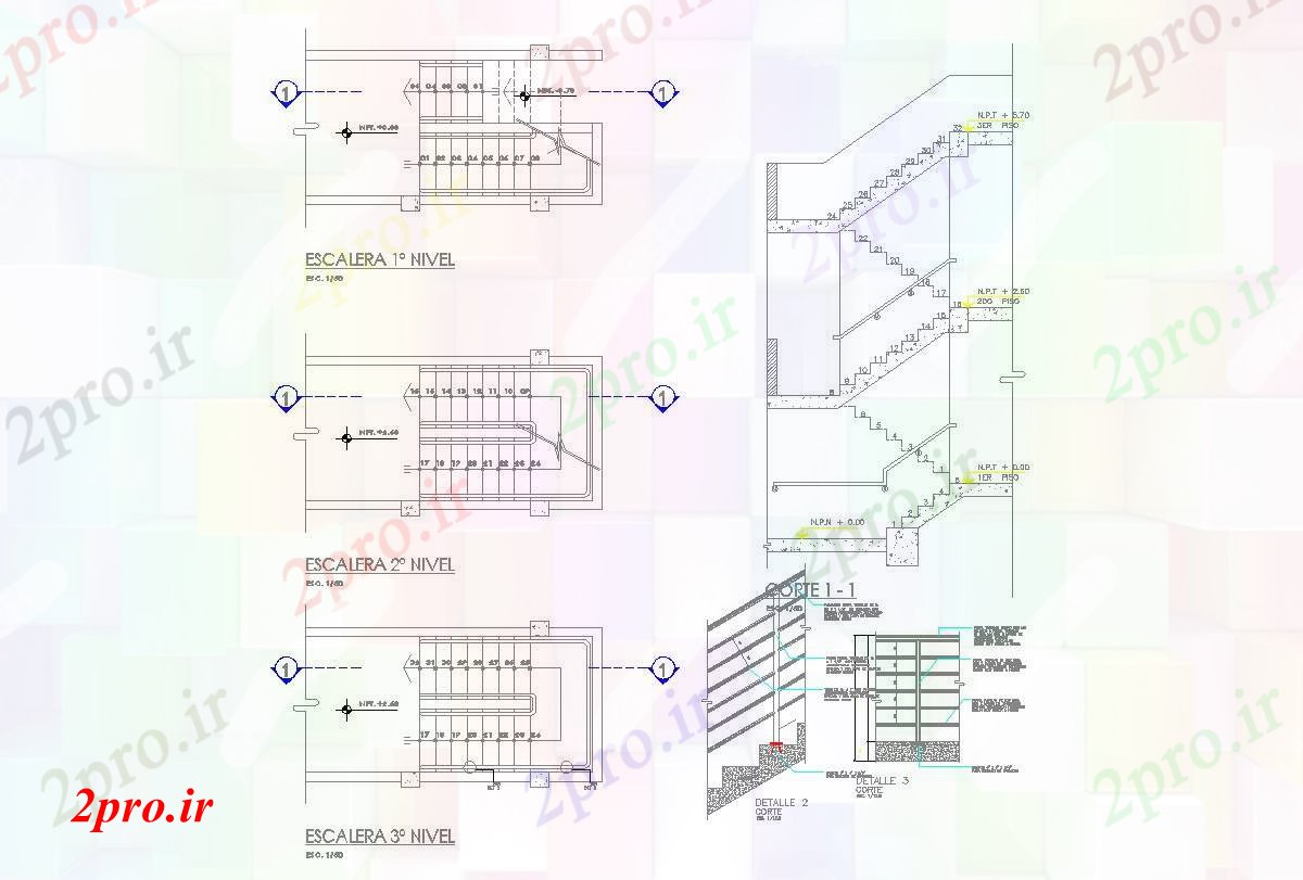 دانلود نقشه جزئیات معماری جزئیات پله و نرده طراحی و جزئیات در  اتوکد (کد57499)