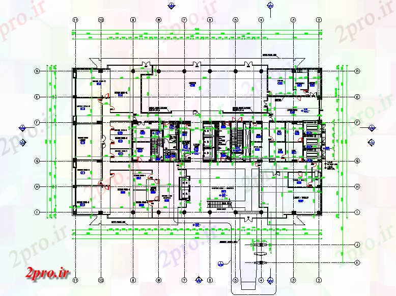 دانلود نقشه هایپر مارکت - مرکز خرید - فروشگاه دراز کردن جزئیات ساختمان 36 در 58 متر (کد57528)