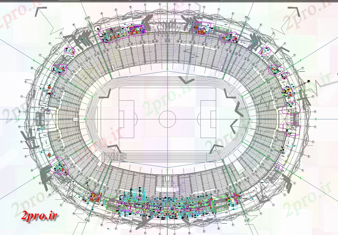 دانلود نقشه ورزشگاه ، سالن ورزش ، باشگاه فوتبال طرحی جامع معماری ورزشگاه در کانادا 23 در 30 متر (کد57531)