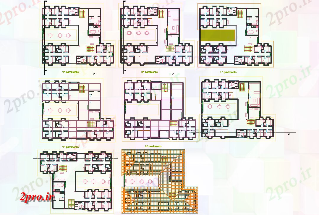 دانلود نقشه دانشگاه ، آموزشکده ، مدرسه ، هنرستان ، خوابگاه - طراحی معماری ساختمان خوابگاه 22 در 24 متر (کد57544)
