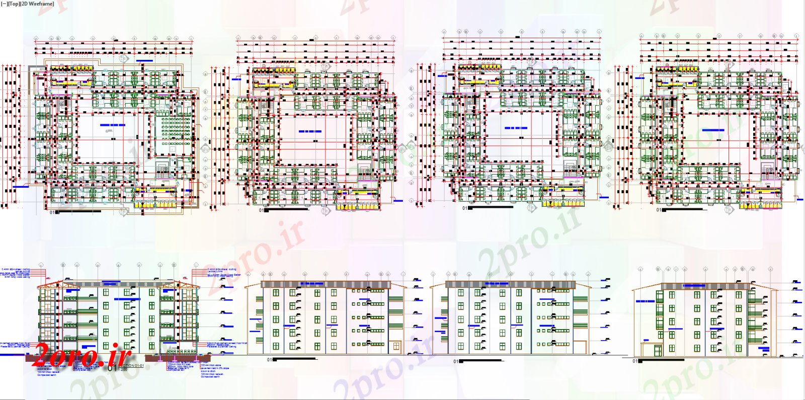 دانلود نقشه هتل - رستوران - اقامتگاه طبقه هتل طراحی معماری و جزئیات 32 در 36 متر (کد57569)