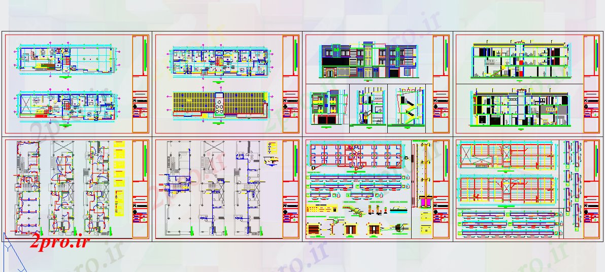 دانلود نقشه ساختمان اداری - تجاری - صنعتی جزئیات تجاری اداری در طراحی معماری 16 در 60 متر (کد57604)