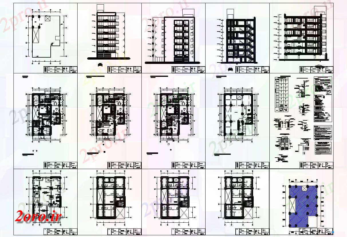 دانلود نقشه مسکونی  ، ویلایی ، آپارتمان  خانواده چند طرحی معماری آپارتمان   و سازه جزئیات (کد57632)