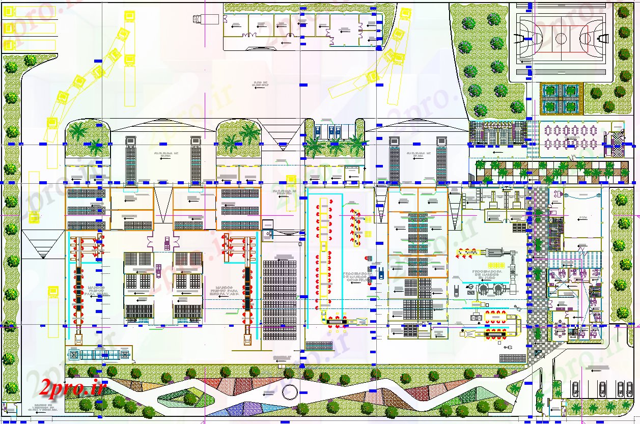 دانلود نقشه کارخانه صنعتی  ، کارگاه طرحی طبقه معماری کارخانه توزیع میوه (کد57637)