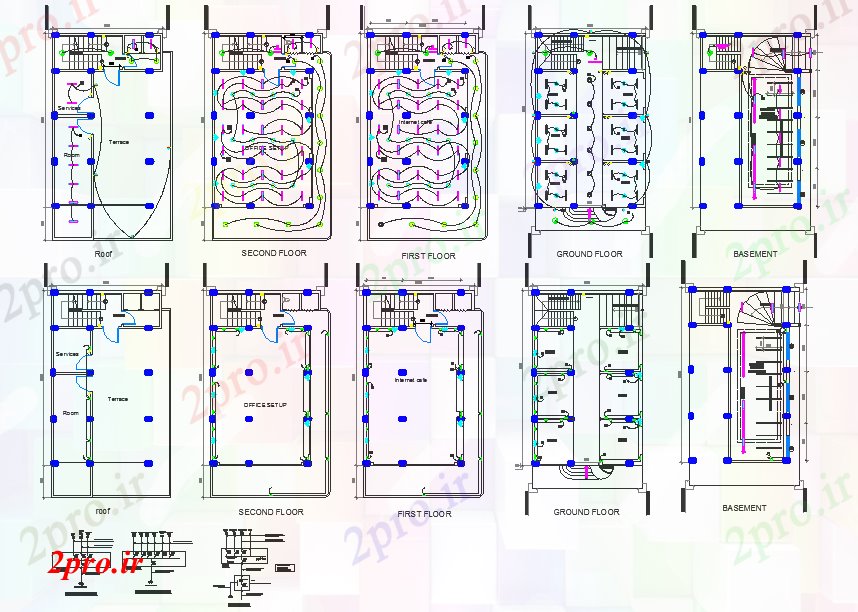 دانلود نقشه هایپر مارکت - مرکز خرید - فروشگاه مجتمع تجاری طراحی کف 7 در 11 متر (کد57656)