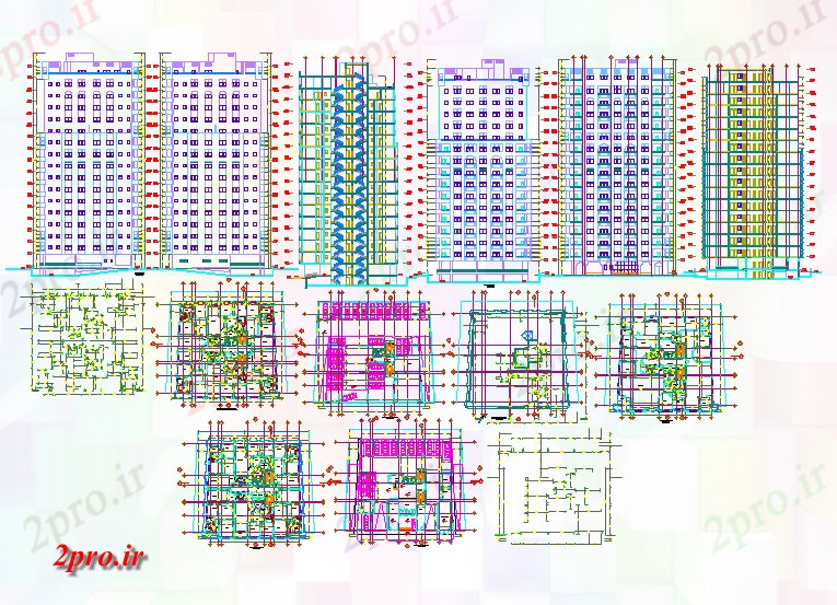 دانلود نقشه ساختمان مرتفعمسکونی بلند جزئیات ساختمان در 29 در 30 متر (کد57671)