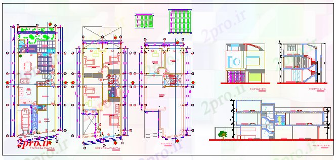 دانلود نقشه مسکونی ، ویلایی ، آپارتمان خانواده معماری طراحی مسکن 7 در 17 متر (کد57715)