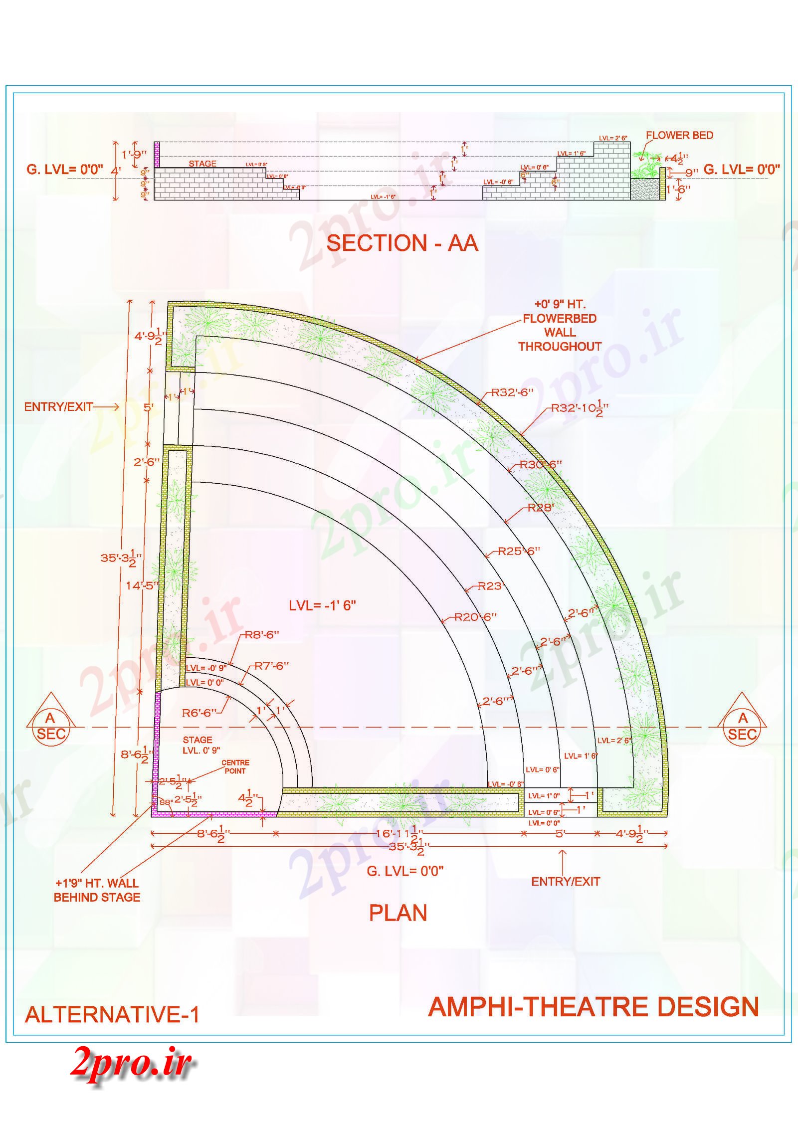 دانلود نقشه دانشگاه ، آموزشکده ، مدرسه ، هنرستان ، خوابگاه -  گسترش سالن آمفی تئاتر (کد57721)