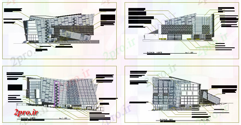 دانلود نقشه ساختمان اداری - تجاری - صنعتی طراحی مدرن نما مرکز تجاری طراحی (کد57727)